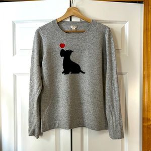 J Crew Wool Gray Sweater Heart Scottie Dog Size Large